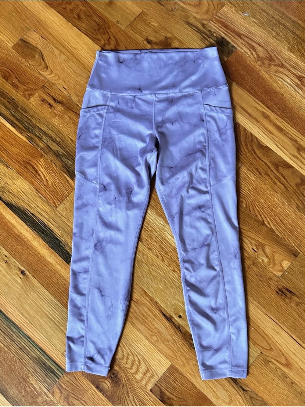 Purple Marbled Capris Leggings with High Waist